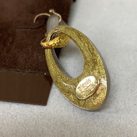 Alexis Bittar Gold tone and Tan luminous Teardrop Earrings NWT - Picture 5 of 6